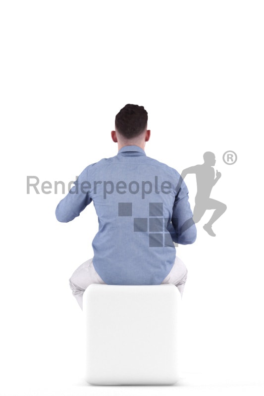 3d people casual, white 3d man sitting, drinking and discussing