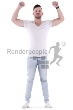 3d people casual, white 3d man standing and cheering