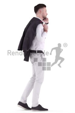 3d people business, white 3d man walking and calling
