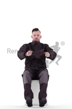 3d people worker, white 3d man sitting and driving