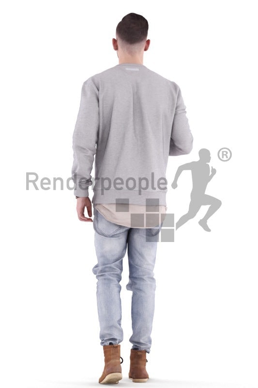 3d people casual, white 3d man walking and holding a cup