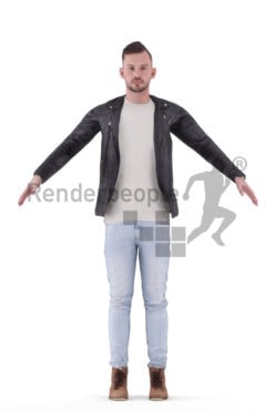 Rigged and retopologized 3D People model, white man outdoor