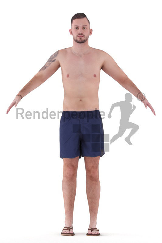 Rigged human 3D model by Renderpeople – white man in swimm shorts