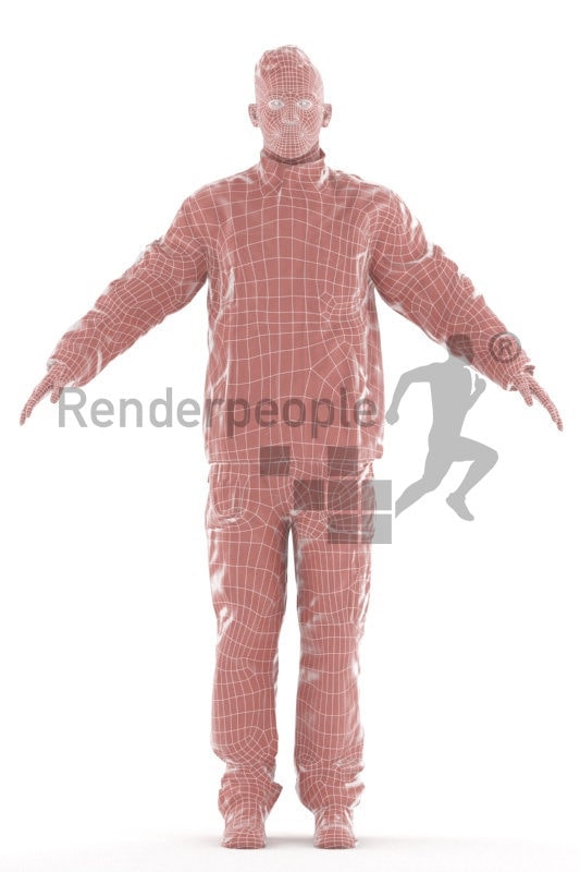 Rigged human 3D model by Renderpeople – white man in work wear