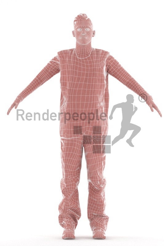 Rigged and retopologized 3D People model – european man in work wear