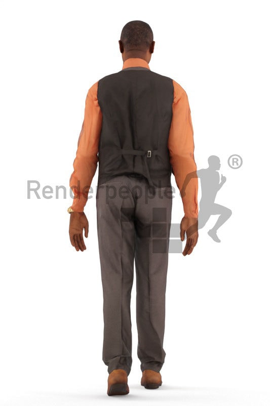 Animated 3D People model for realtime, VR and AR – elderly black man in event/business look, walking