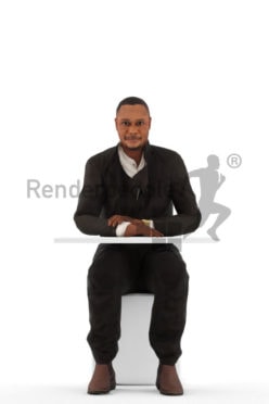 3D People model for animations – black man in smart casual look, sitting