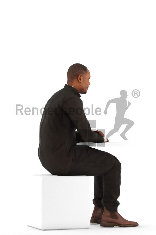3D People model for animations – black man in smart casual look, sitting