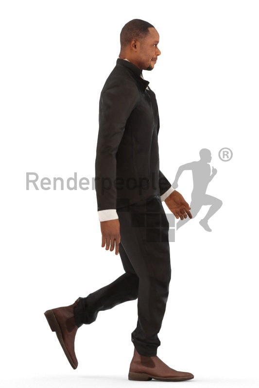 3d people office, black animated 3d man walking