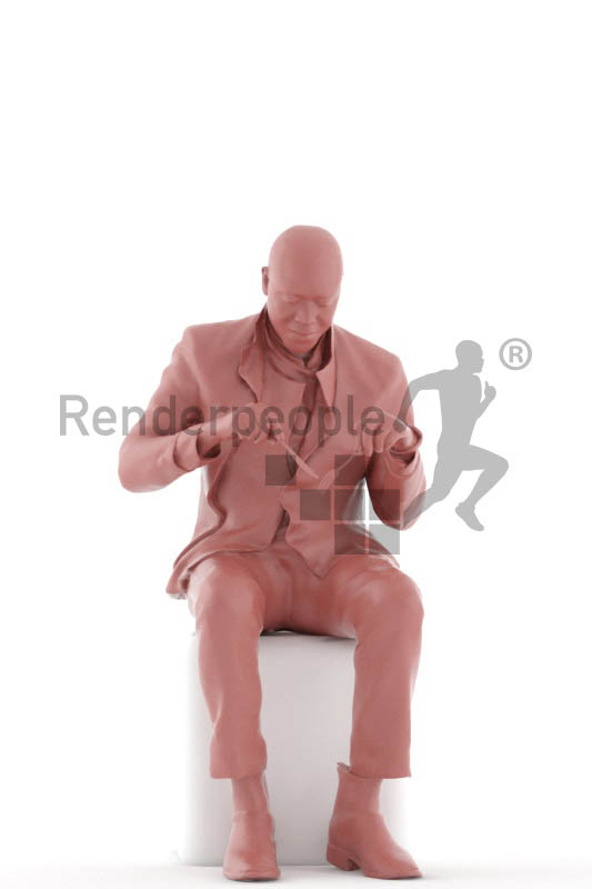 3d people evening, black 3d man sitting and eating lunch