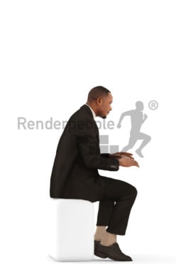 3d people business, black 3d man sitting and typing