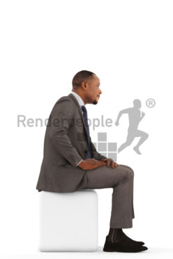 3d people business, black 3d man sitting