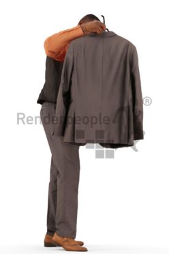 3d people business, black 3d man shopping and holding jacket
