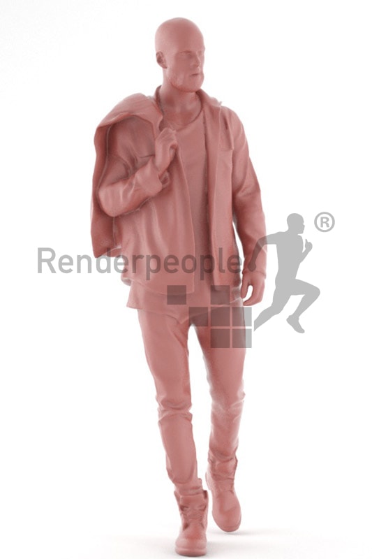 3d people casual, middle eastern 3d man walking carrying his jacket over his shoulder