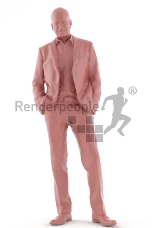 3d people business, middle eastern 3d man wearing a suit and having his hands in his pockets