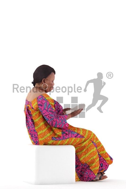 3d people event, black 3d woman sitting and reading