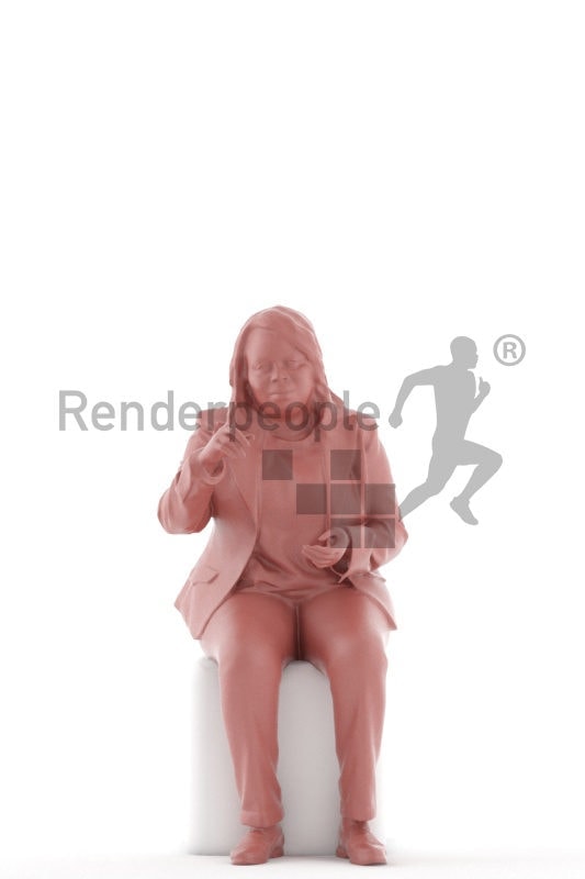3d people business, black 3d woman sitting and pointing