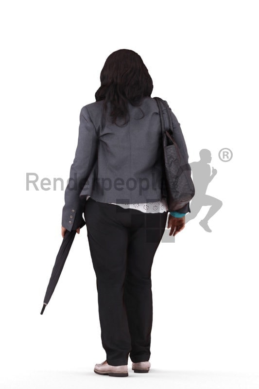 3d people business, black 3d woman standing and holding an umbrella