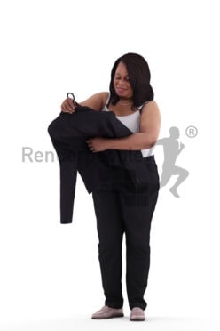 Photorealistic 3D People model by Renderpeople – black woman looking for a blazer