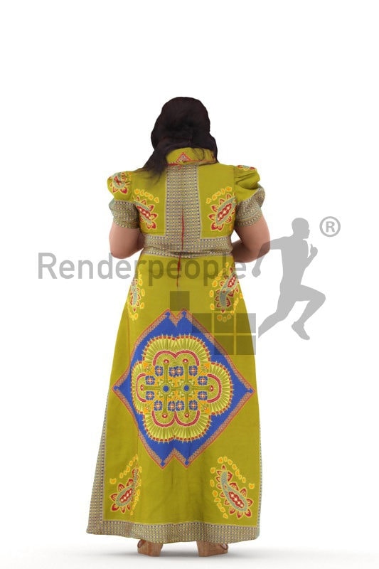 3d people event, black 3d woman standing and searching bag