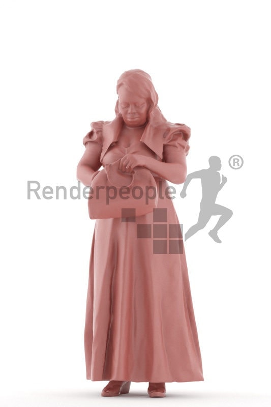 3d people event, black 3d woman standing and searching bag