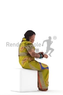 3d people event, black 3d woman sitting and eating