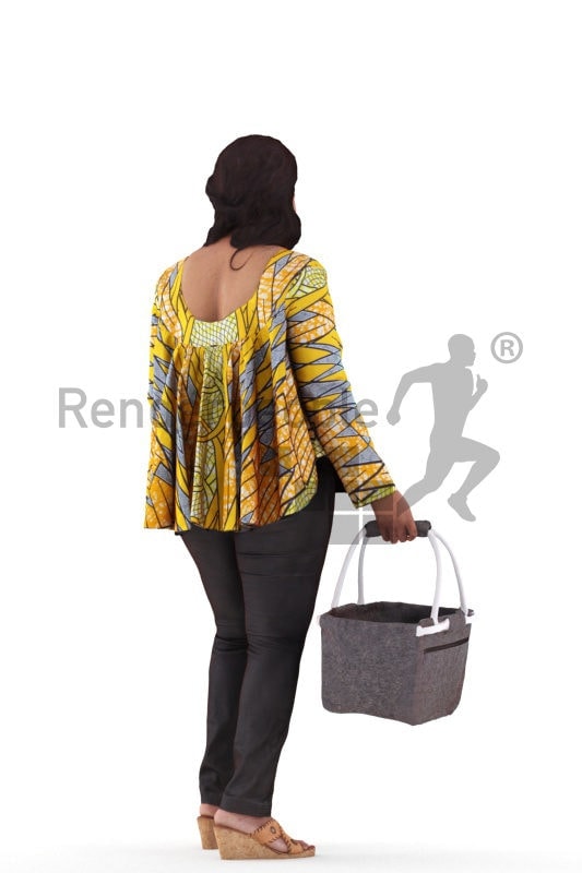 3d people casual, black 3d woman standing and shopping