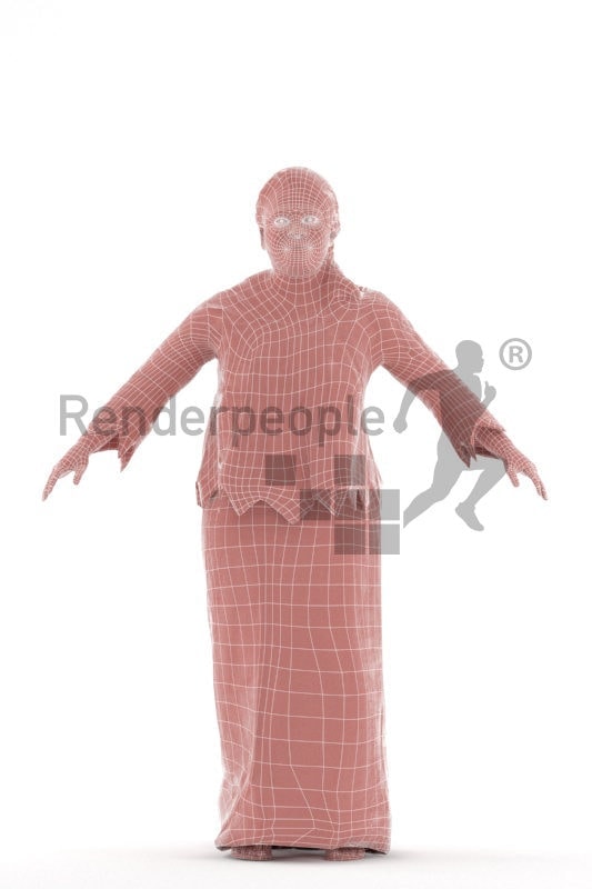 Rigged 3D People model for Maya and Cinema 4D, black woman with traditional costume