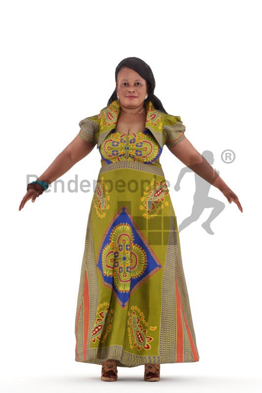 Rigged 3D People model for Maya and 3ds Max – black woman in traditional event look