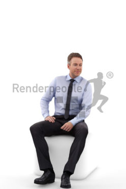 3d people business, white 3d man wearing a suit and sitting