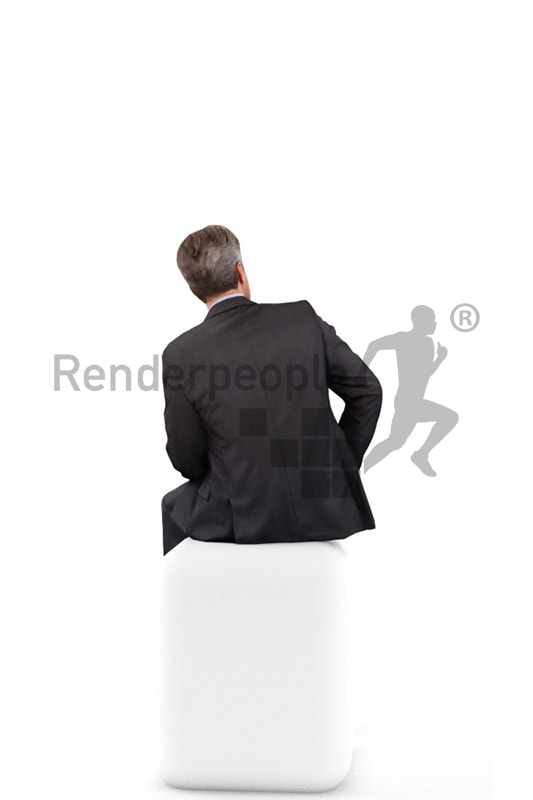 3d people business, white 3d man wearing a suit and sitting
