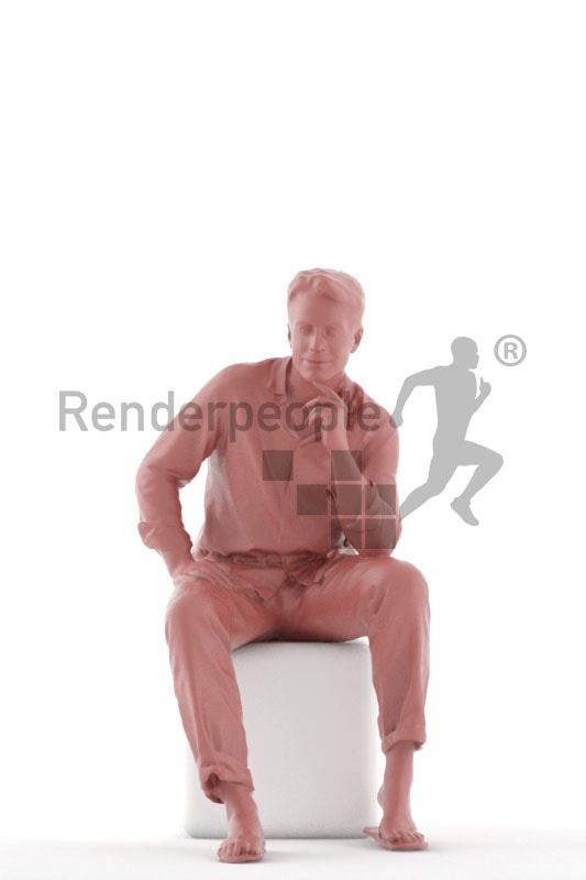 3d people casual, white 3d man sitting and thinking