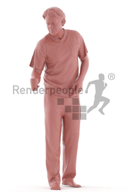 3d people sleepwear, white 3d man standing and holding coffee cup
