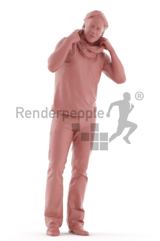 3d people sleepwear, white 3d man standing and wearing scarf