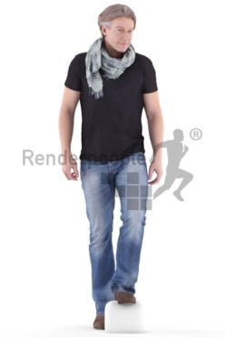 3d people casual, white 3d man walking upstairs