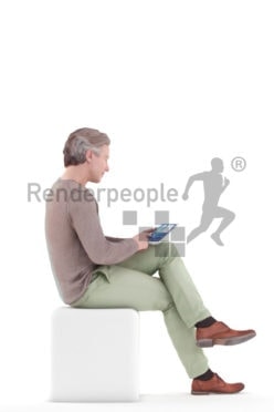 3d people sports, white 3d man sitting and browsing the web.