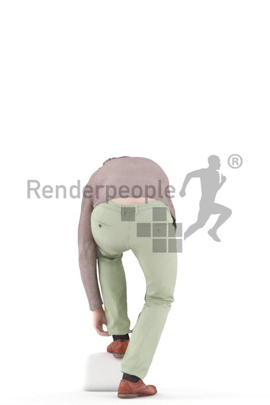 3d people casual, white 3d man standing tieing shoes