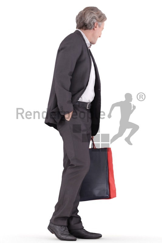 3d people business, white 3d man walking and shopping