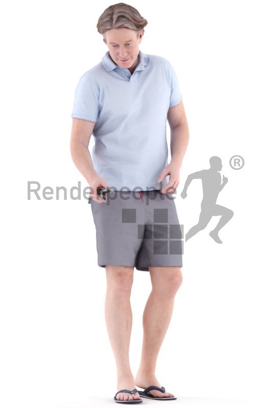 3d people casual, white 3d man standing and grilling