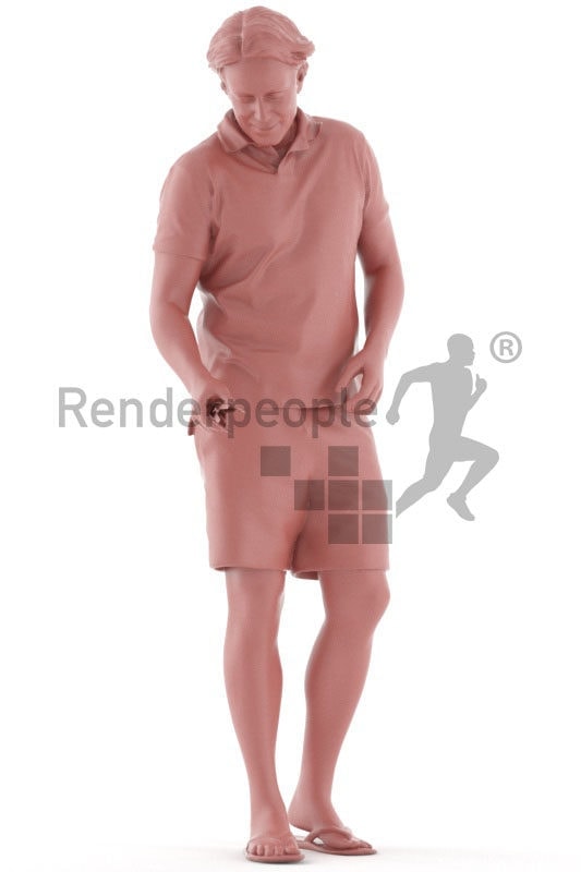 3d people casual, white 3d man standing and grilling