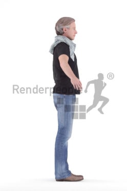 Rigged and retopologized 3D People model – middleaged european in casual outfit and scarf