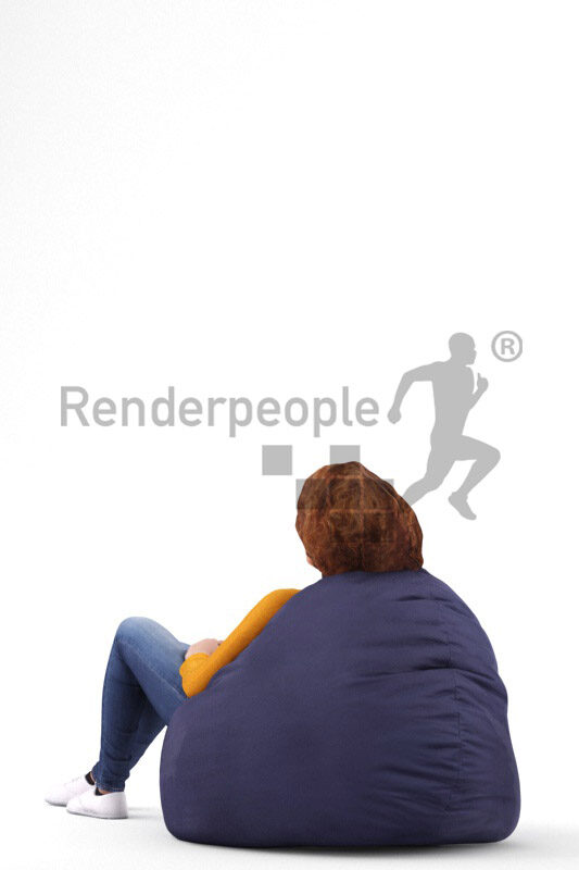 3D People model for 3ds Max and Maya – middle eastern woman in casual wear, sitting on a beanbag