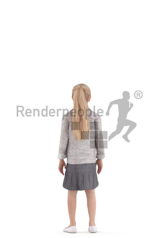 Animated 3D People model for 3ds Max and Maya – european girl in special ocassion dress, standing and waving