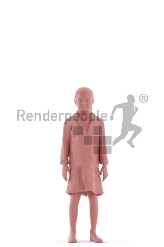 Animated 3D People model for 3ds Max and Maya – european girl in special ocassion dress, standing and waving