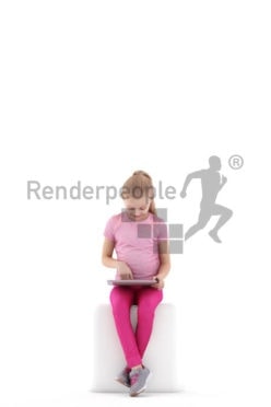 Scanned human 3D model by Renderpeople – little girl sitting with tablet