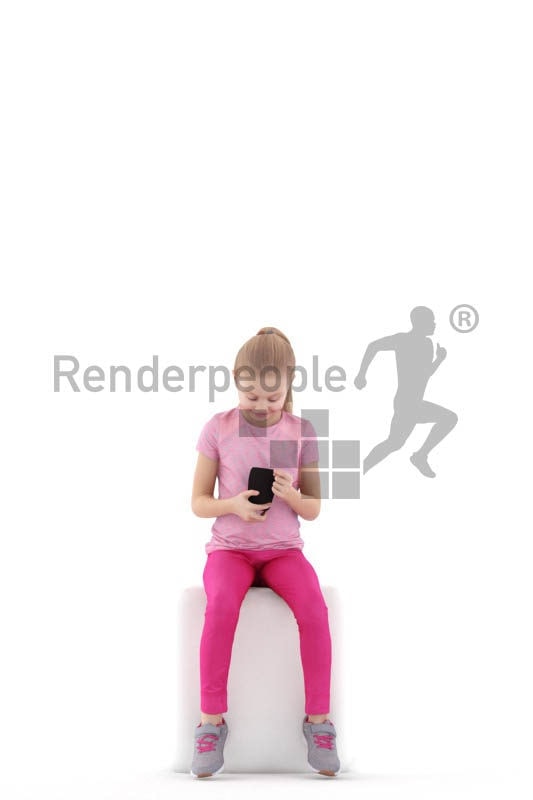 Scanned human 3D model by Renderpeople – little girl sitting with mug