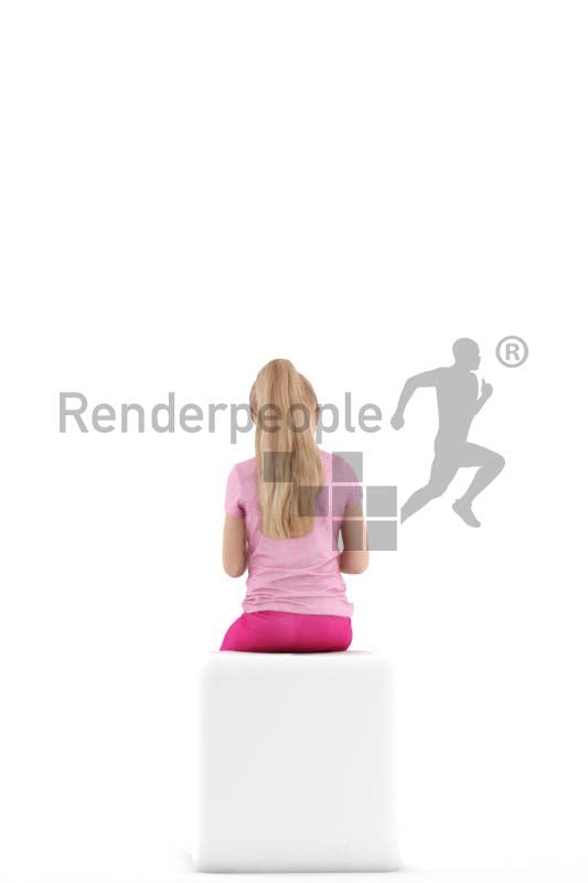 Scanned human 3D model by Renderpeople – little girl sitting with mug