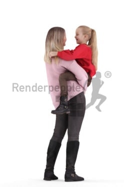 Realistic 3D People model by Renderpeople- European woman and girl interacting, casual