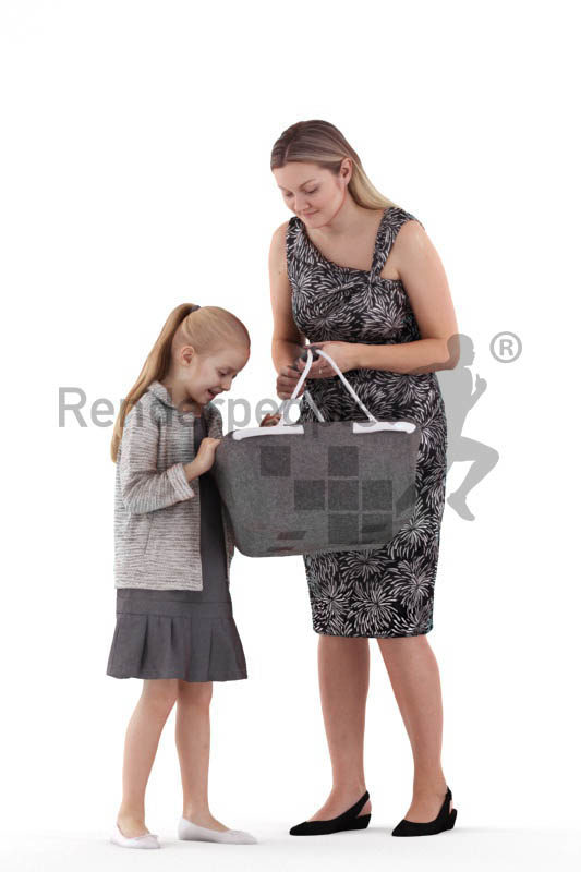Posed 3D People model for renderings – mother and daughter interacting