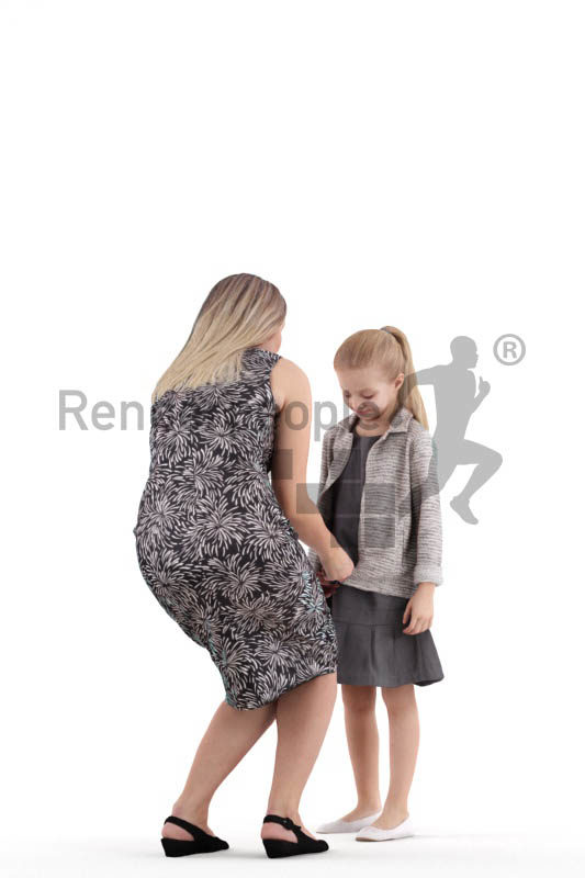 Posed 3D People model for renderings – mother and daughter interacting